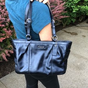 Genuine Navy Leather Coach Shoulder Bag